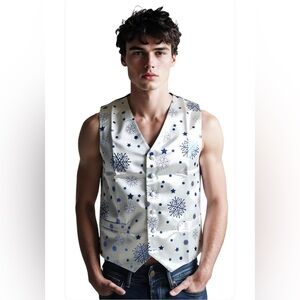 New-Medium - Festive BlueMetallic Snowflake
Vest ONLY—NO Bow Tie 
New with Tags